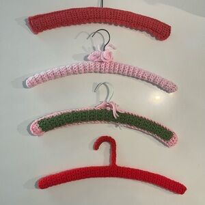 Set of 4 Crochet Hangers in Red, Pink, and Green